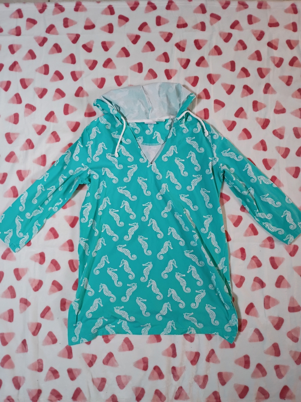 All For Color Teal Seahorse Hooded Swim Cover-up